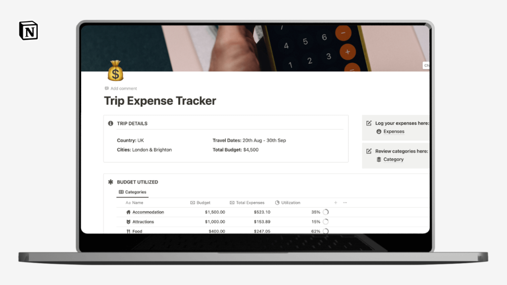 Notion Template for Trip Expense Tracking
